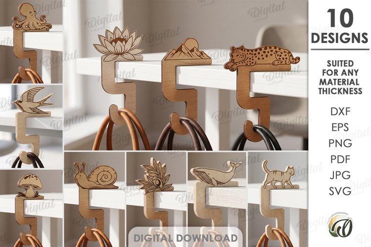 Table Bag Hooks Bundle Laser Cut. Portable Purse Hanger SVG