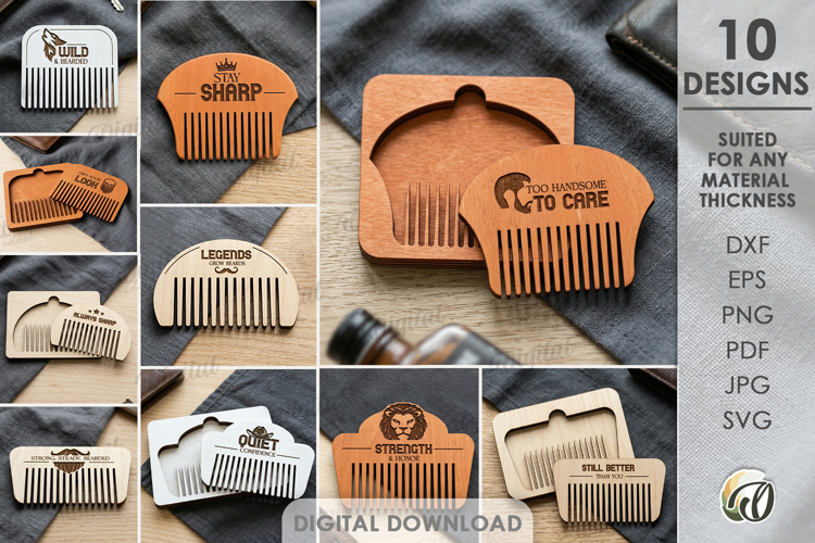 Beard Combs Bundle Laser Cut. Beard Grooming Comb SVG
