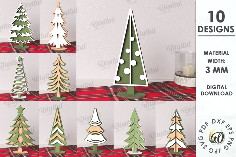 Wooden Christmas Trees Bundle Laser Cut. Christmas Decor SVG