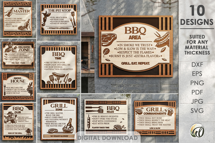 3D Grill Wall Art Bundle Laser Cut. Kitchen Wall Decor SVG