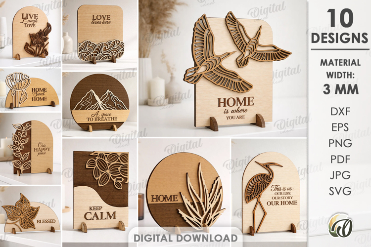 3D Home Decor Signs Bundle Laser Cut. Stand Decor SVG