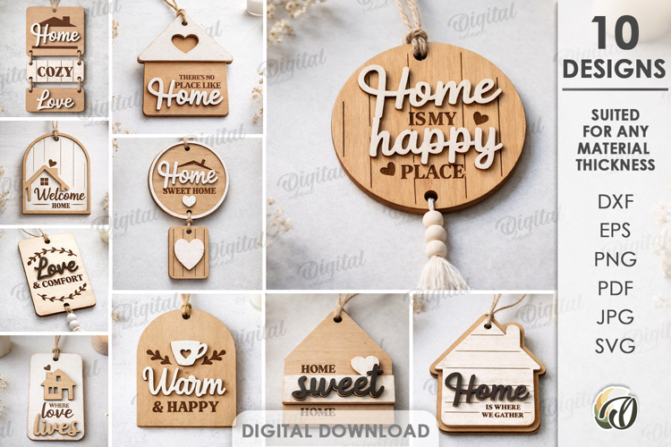 3D Home Gift Tags Bundle Laser Cut. Present Tag SVG