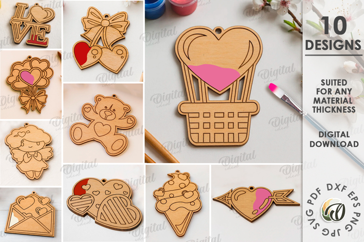 Valentines Day Paintable Ornaments Bundle Laser Cut