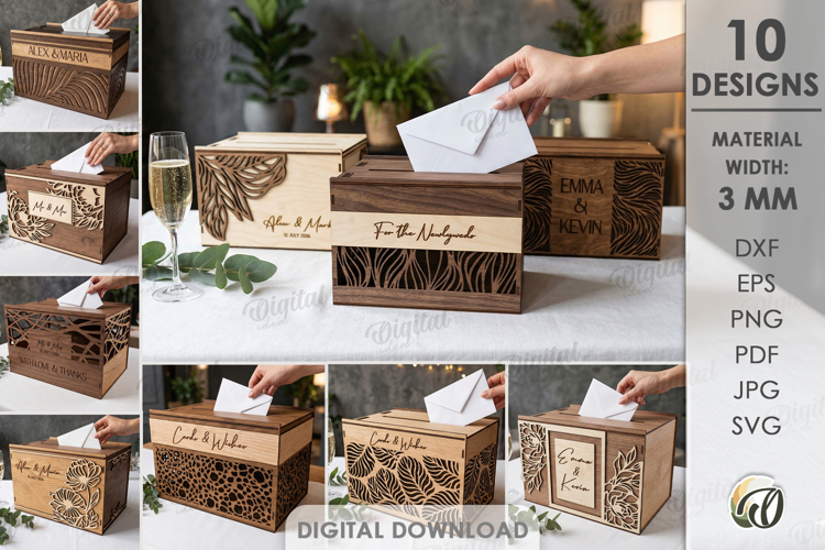 Wedding Card Boxes Bundle Laser Cut. Money Box SVG
