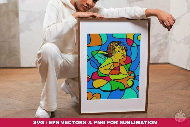 Stained Glass Angelic Cherub Vector Clipart - SVG EPS DXF