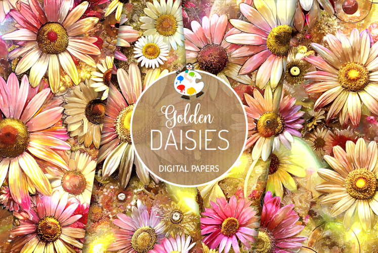 Watercolor Golden Daisies - Luxury Digital Pattern Papers