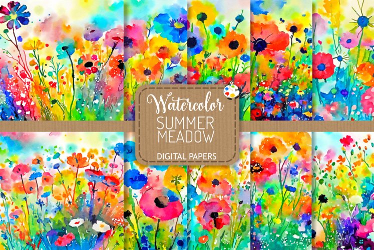 Summer Meadow - Transparent Watercolor Floral Art Papers