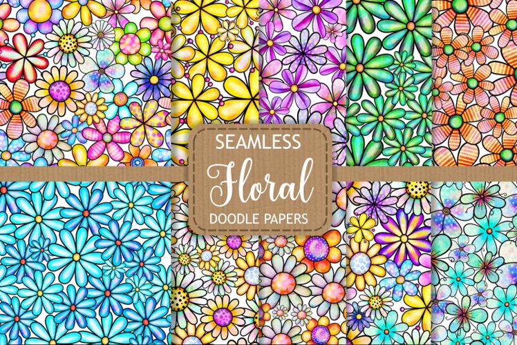 Seamless Watercolor Doodle Floral Pattern Papers example image 1