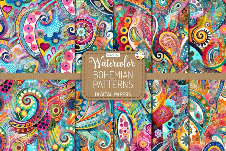Seamless Transparent Watercolor Bohemian Patterns
