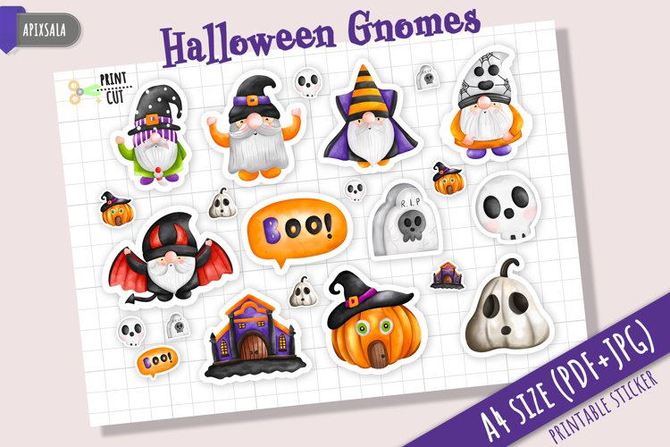 Cute Halloween Gnome Printable Sticker Collection example image 1