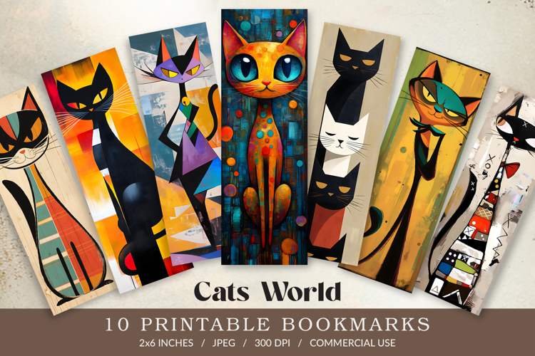 Whimsical Cat Printable Bookmark Bundle