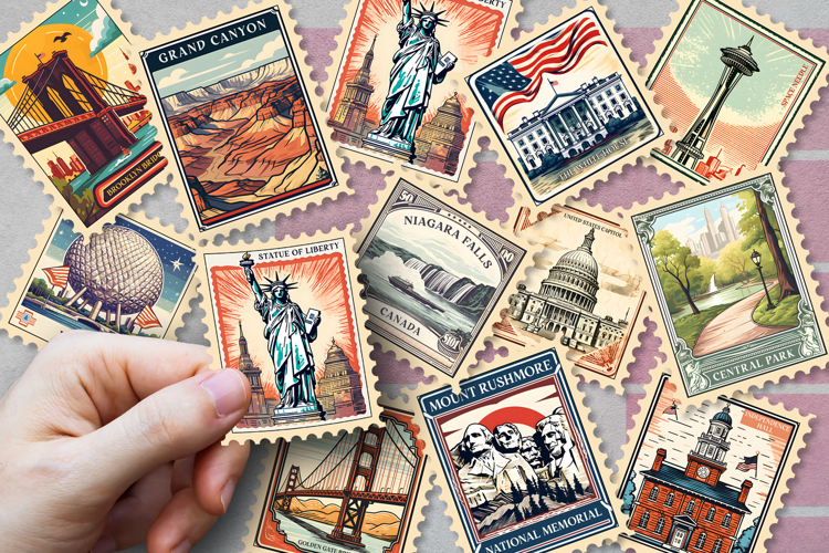 USA Travel Landmark Stamp Stickers