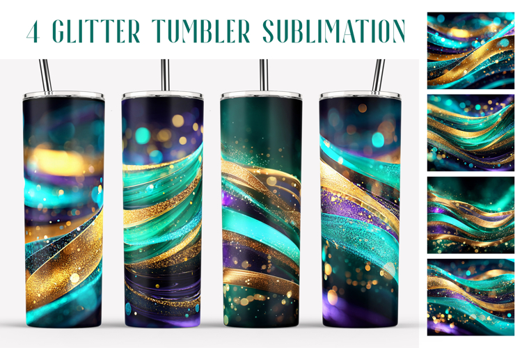 Glitter Tumbler Sublimation | Emerald Golden Waves Tumbler