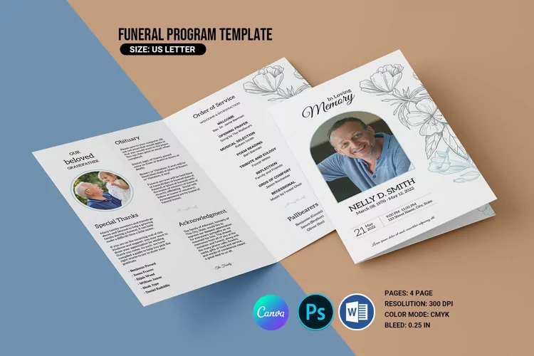 Floral Funeral Program Template. Canva