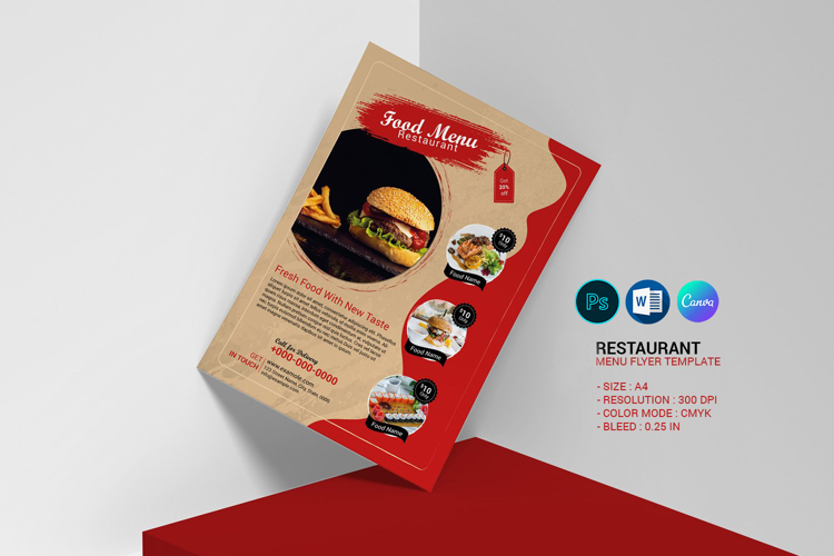 Retro Restaurant Menu Flyer, Canva, Word and Psd Template