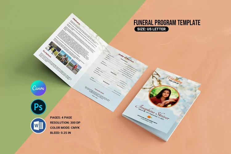 Funeral Program Template , Ms Word and Photohsop Template