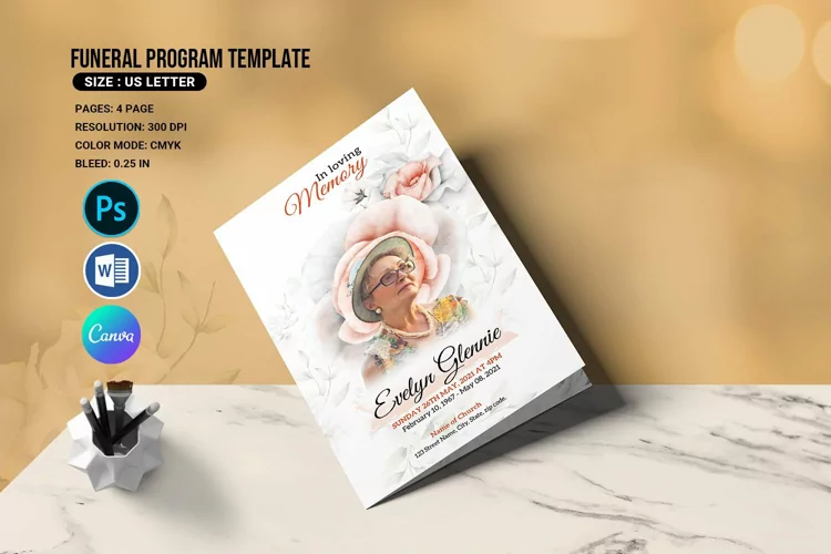 Floral Funeral Program Template. Word, Psd & Canva