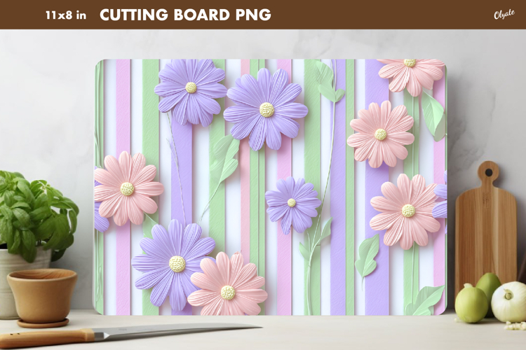 Flowers Cutting Board Sublimation, Pastel Colors Kitchen