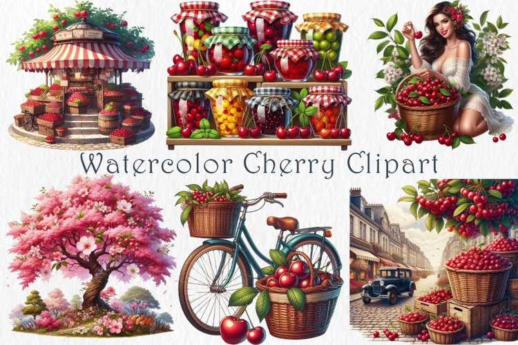 Cherry Clipart Watercolor, 30 png