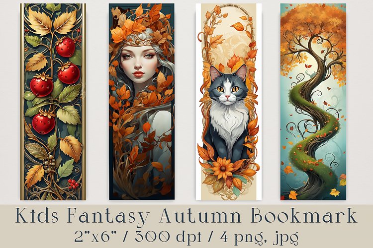 Kids Fantasy Bookmarks Set, 4 png, jpg files