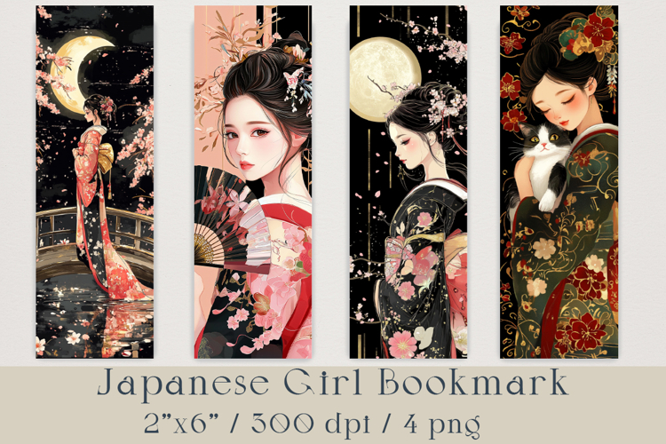 Japanese Girl Bookmarks Bundle, 4 png