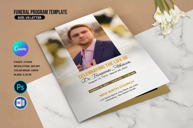 Elegant Funeral Program Template, Word, Psd & Canva