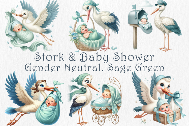 Stork and Baby Shower Set, 15 png