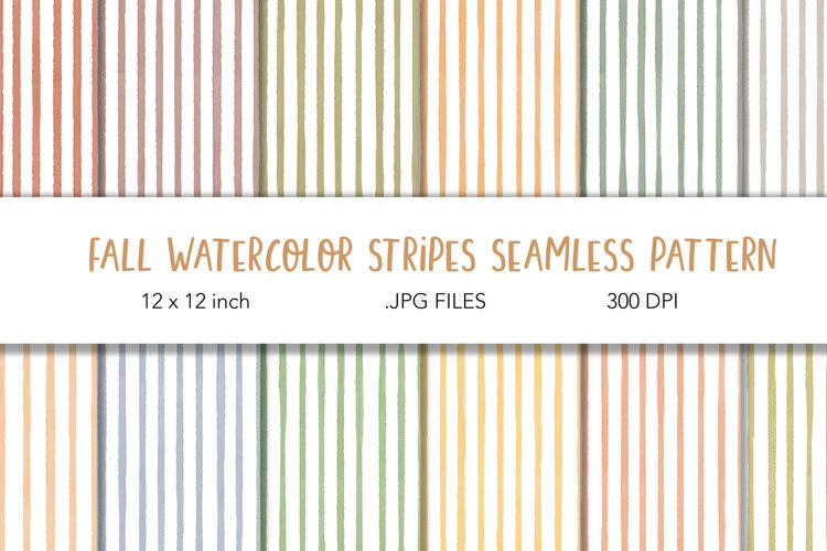 Fall Watercolor Stripes Seamless Digital Paper example image 1