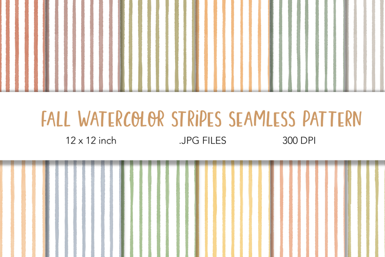 Fall Watercolor Stripes Seamless Digital Paper