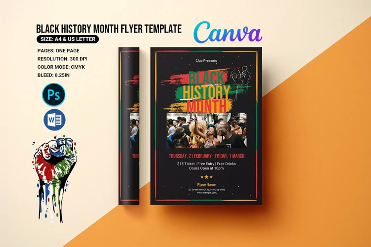 Black History Month Flyer. Ms Word, Photoshop & Canva