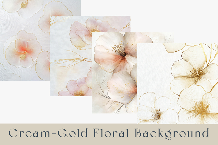Cream and Gold Floral Digital Paper, 20 jpg