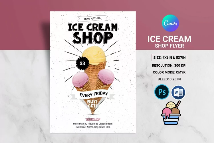 Ice Cream Shop Flyer Template. Word, Psd & Canva
