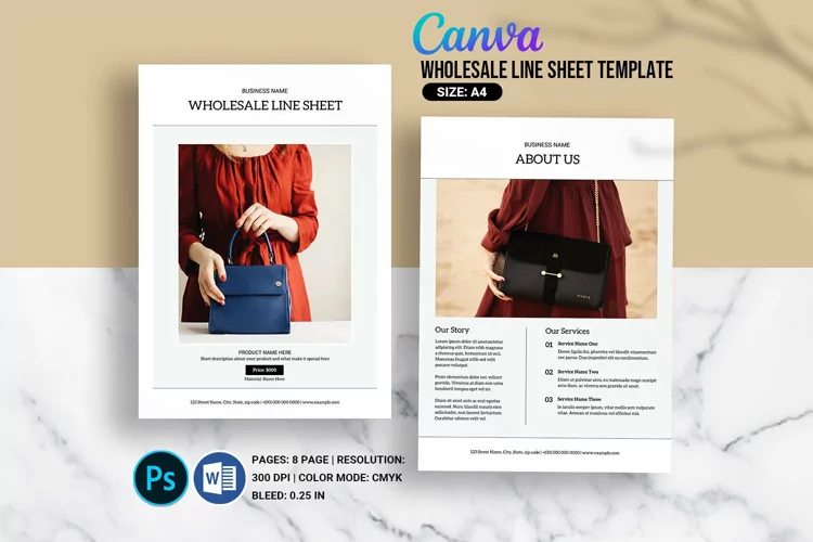 Wholesale Linesheet Template, Word, Photoshop & Canva