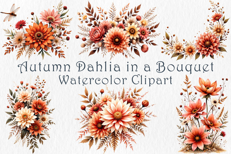 Dahlia Bouquet Clipart Set. 30 PNG
