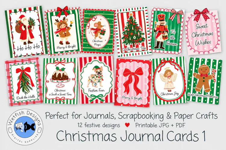 Christmas Journal Cards 1 | 12 Printable Holiday Cards