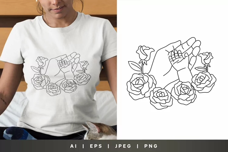 Mom's Hand Hold Her Baby's Hand One Line Art Sublimation