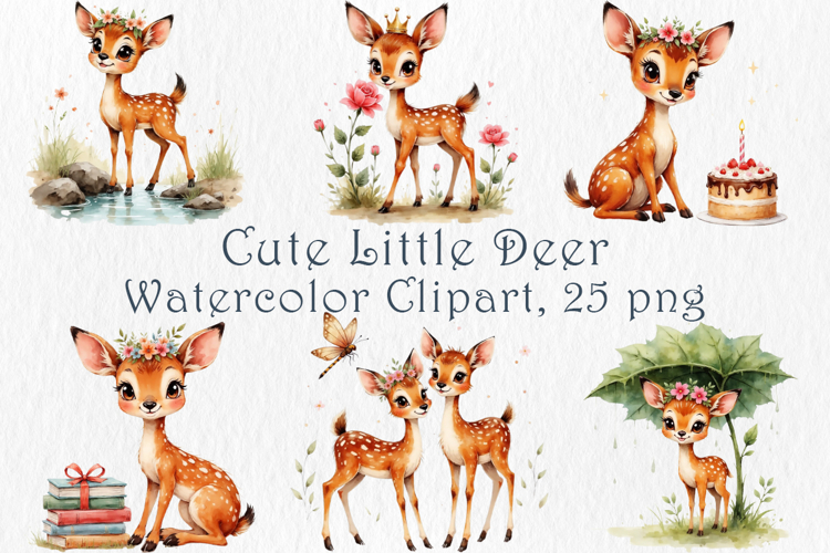 Cute Baby Deer Clipart Bundle, 25 png