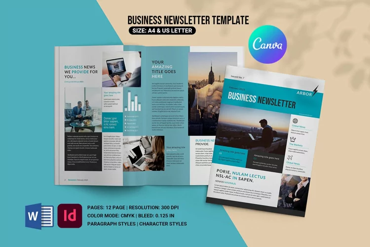 Newsletter Template, Word , Indesign and Canva