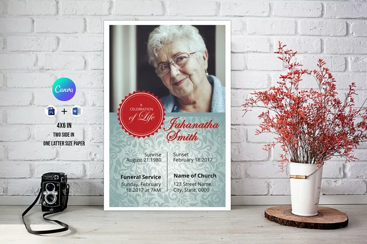 Printable Funeral Prayer Card , Ms Word, Photoshop & Canva