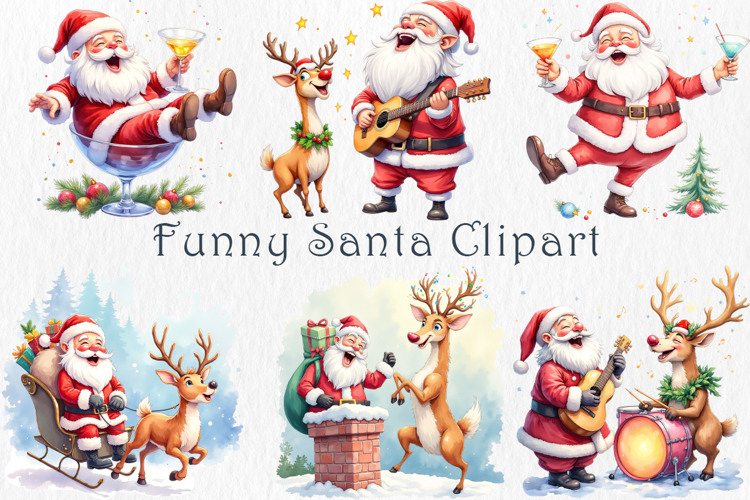 Funny Santa Clipart Bundle. 30 png