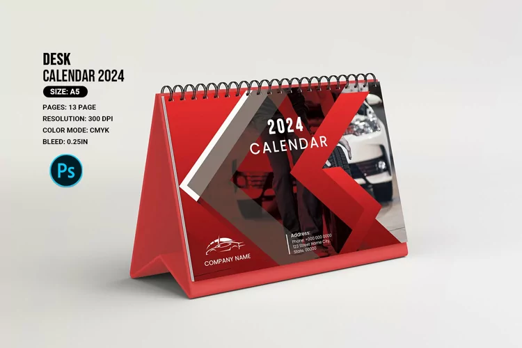 2024 Desk Calendar Template, Photoshop Template