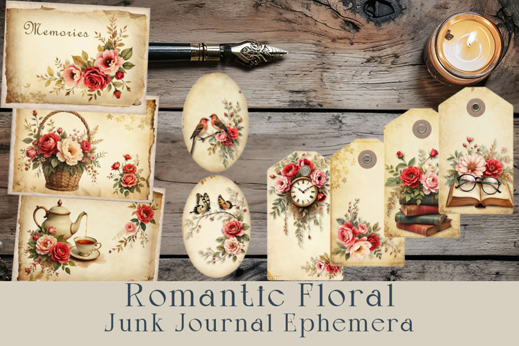 Floral Junk Journal Ephemera Set