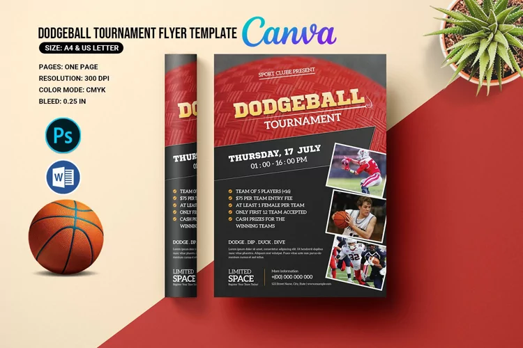 Dodgeball Tournament Flyer. Ms Word, Photoshop & Canva
