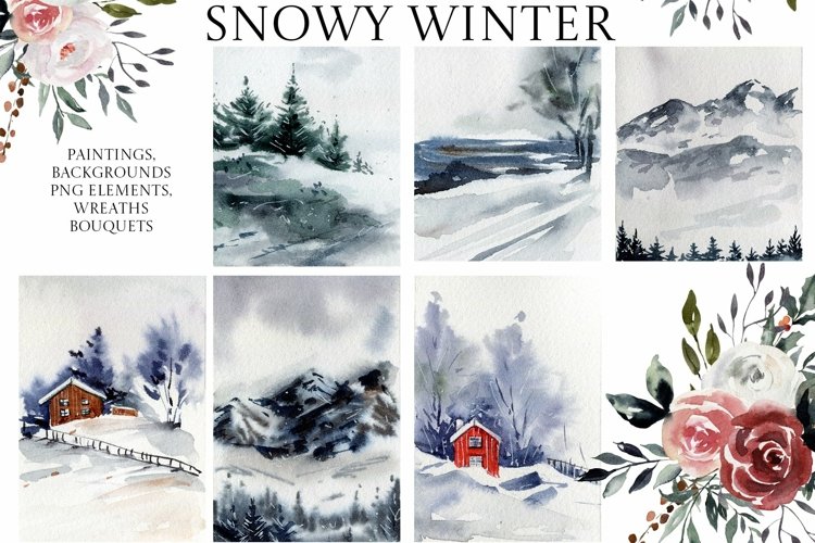 Winter clipart, christmas png, watercolor forest clipart