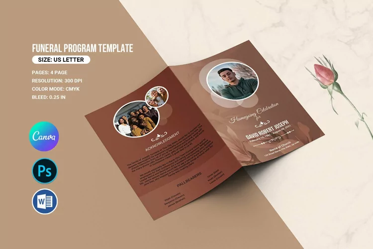Elegant Floral Funeral Program Template, Word, Psd & Canva