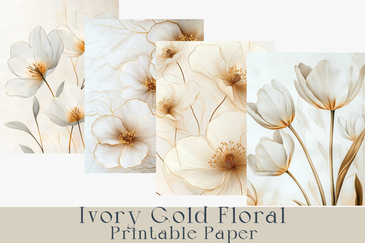 Ivory Gold Floral Backgrounds, 20 jpg