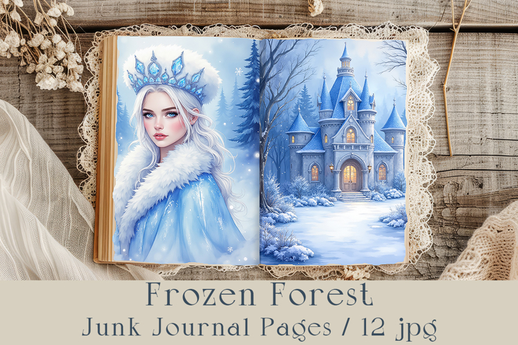 Frozen Forest Junk Journal Pages. 12 JPG