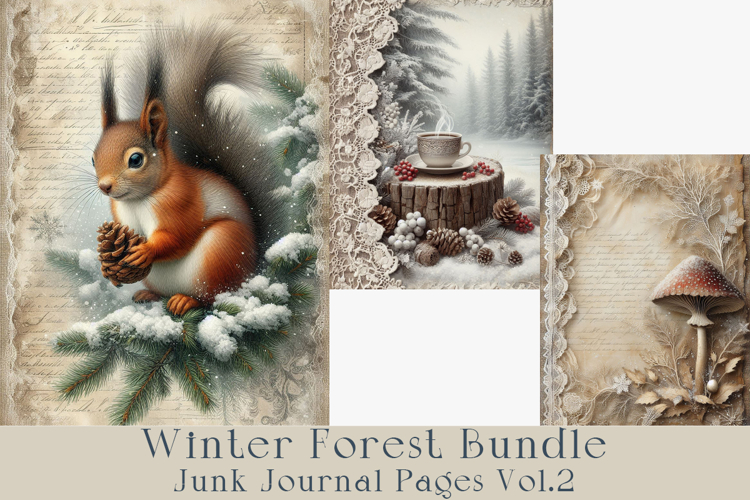 Winter Forest Junk Journal Pages, 12 jpg