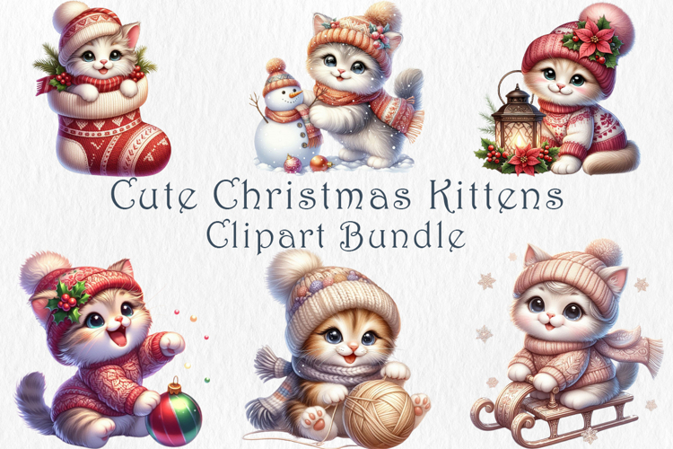 Christmas Kittens Clipart Bundle, 30 png