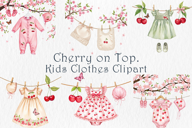 Cherry On Top. Kids Clothes Clipart. 20 png
